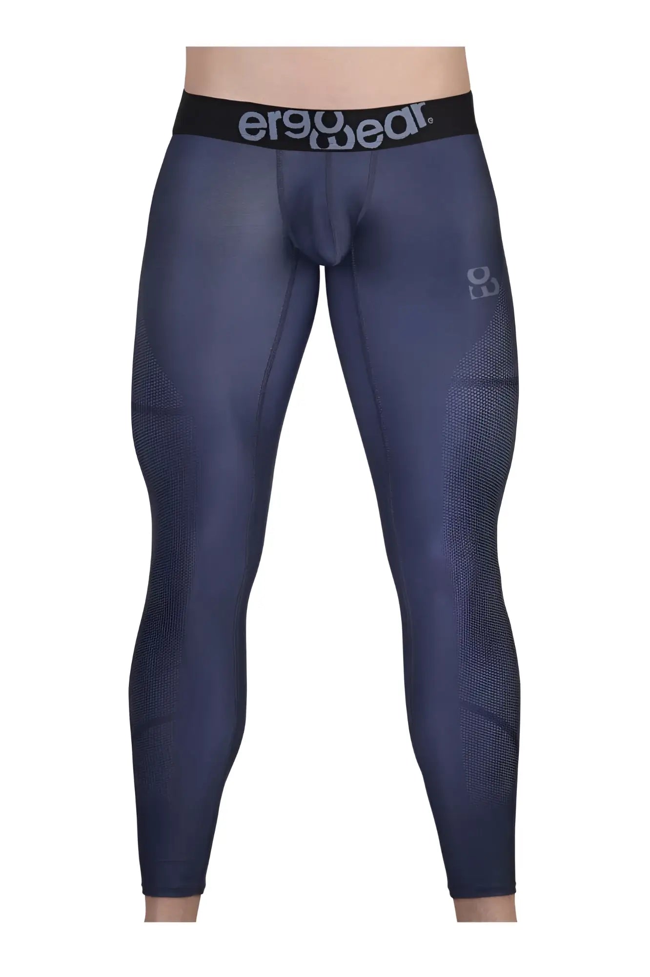Dark navy blue ergoWear ew1608 max se compression leggings with black waistband and mesh texture on thighs
