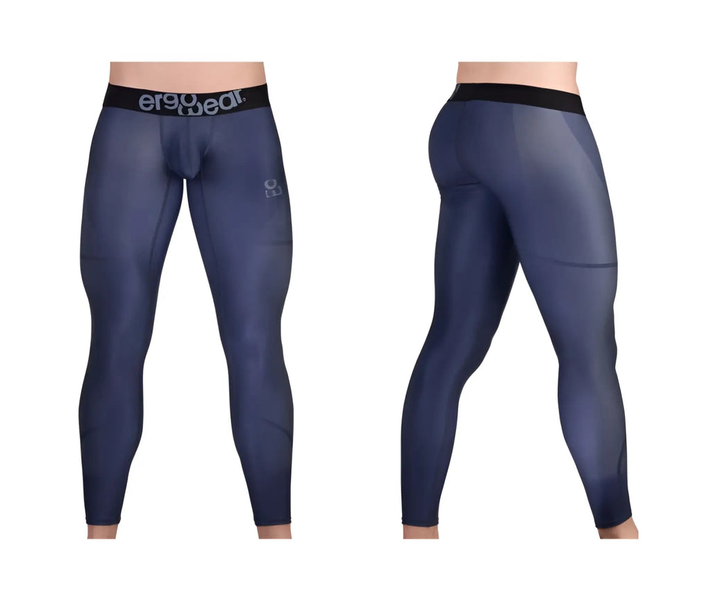 Navy blue ergoWear EW1608 MAX SE compression leggings with black waistband and subtle textured pattern for athletic use
