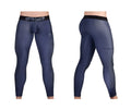 Navy blue ergoWear EW1608 MAX SE compression leggings with black waistband and subtle textured pattern for athletic use