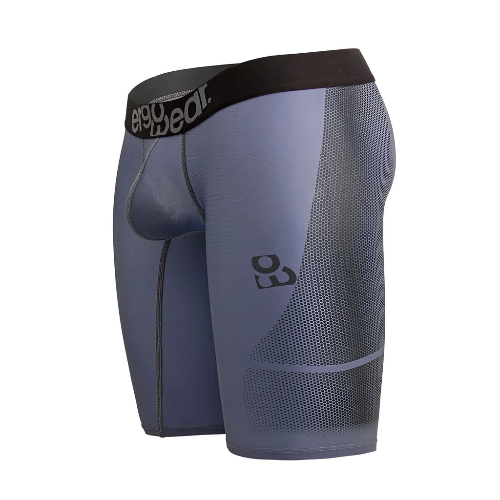 Gray-black ergo wear ew1609 max se athletic compression shorts with mesh panels and e90 wear logo on waistband