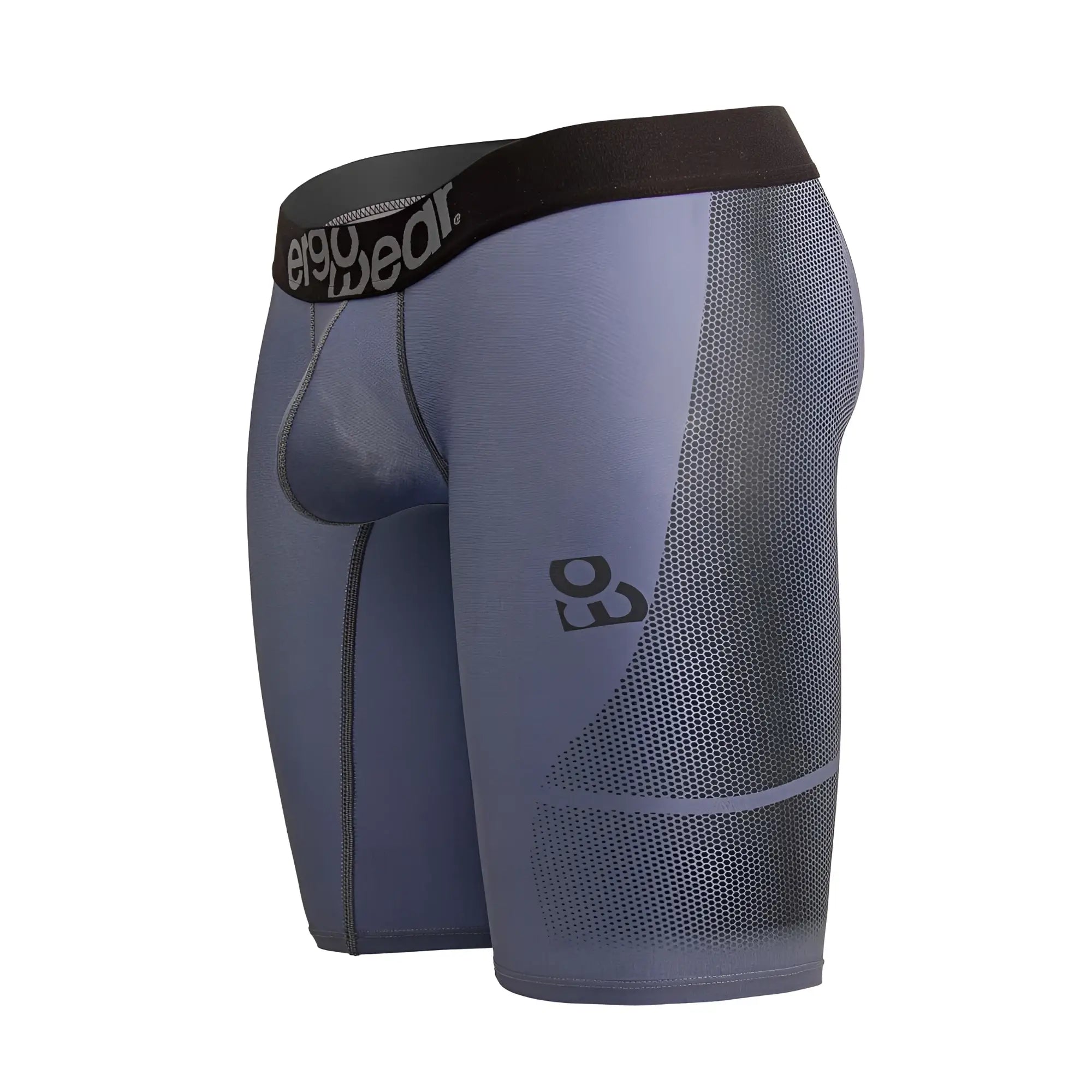 Gray-black ergo wear ew1609 max se athletic compression shorts with mesh panels and e90 wear logo on waistband
