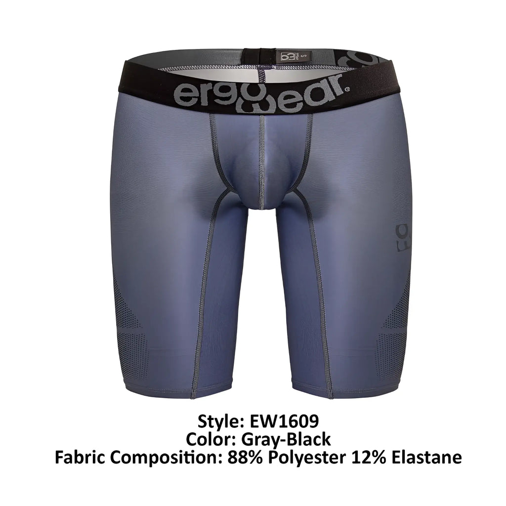 Gray-black ergoWear ew1609 max se athletic compression shorts with black waistband made of 88% polyester 12% elastane