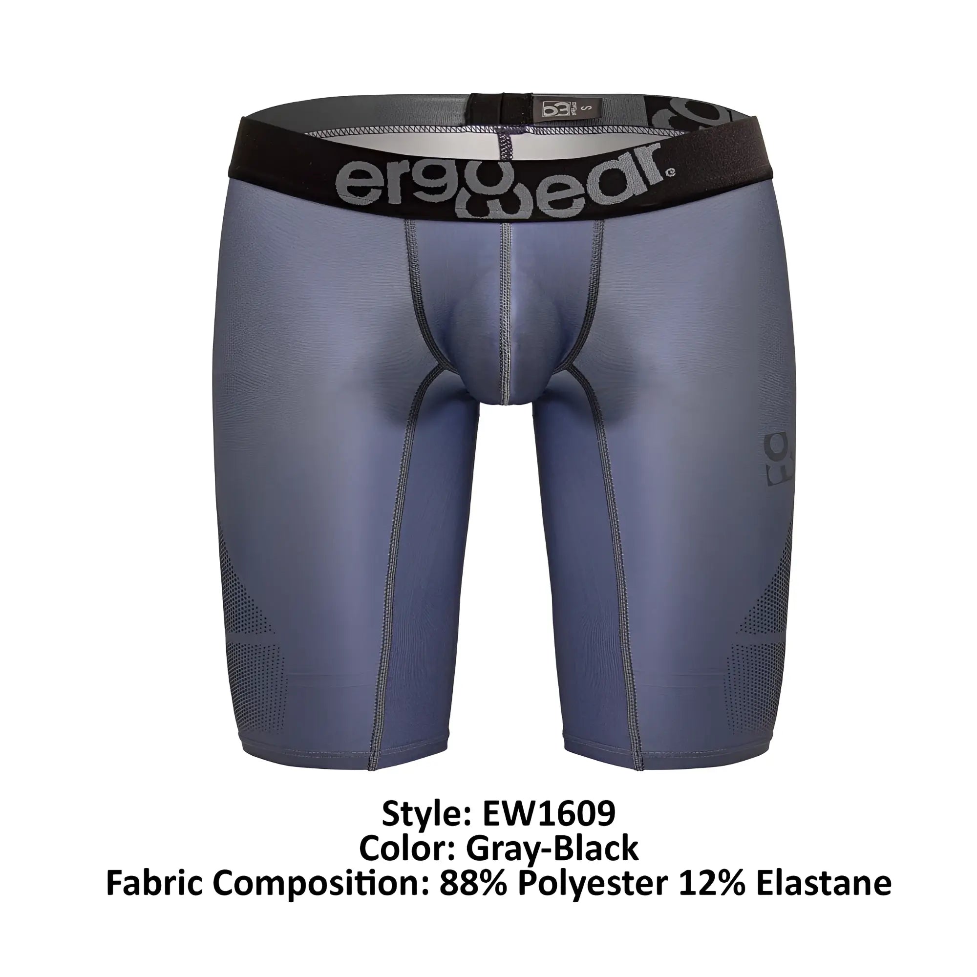 Gray-black ergoWear ew1609 max se athletic compression shorts with black waistband made of 88% polyester 12% elastane