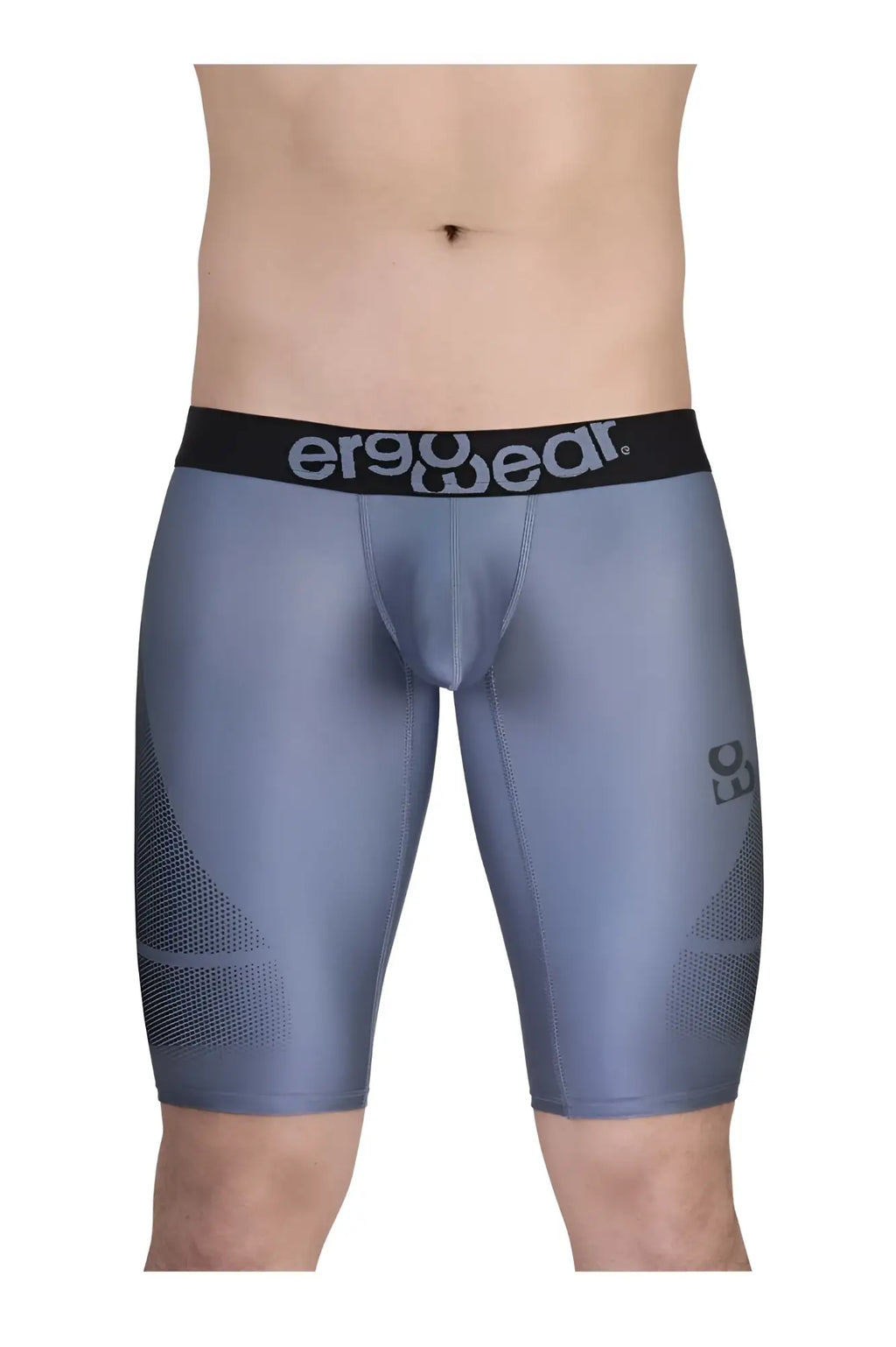Gray ergo wear ergonomic compression athletic shorts with black waistband and mesh side panels model ew1609 max se
