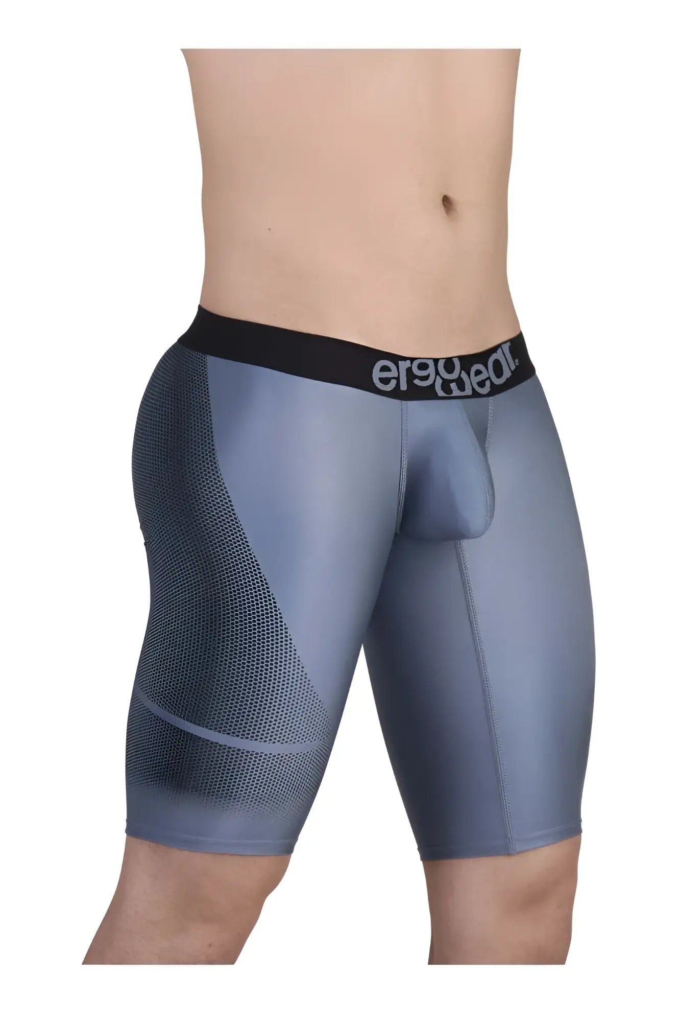Gray ergo wear ew1609 max se athletic shorts with black waistband made of stretchy mesh and smooth fabric
