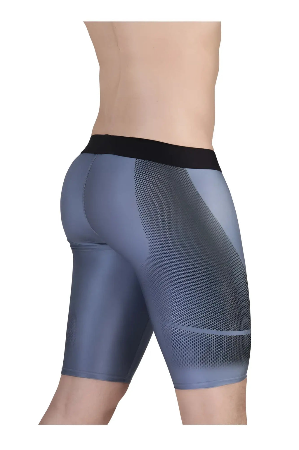Gray-black ergo wear ew1609 max se athletic shorts with black waistband and breathable mesh paneling for sportswear