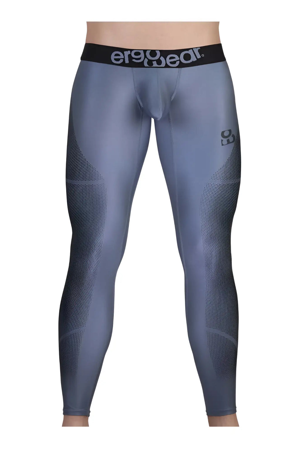 Gray-black ergo wear ew1610 max se athletic compression leggings with black waistband and mesh paneling on thighs