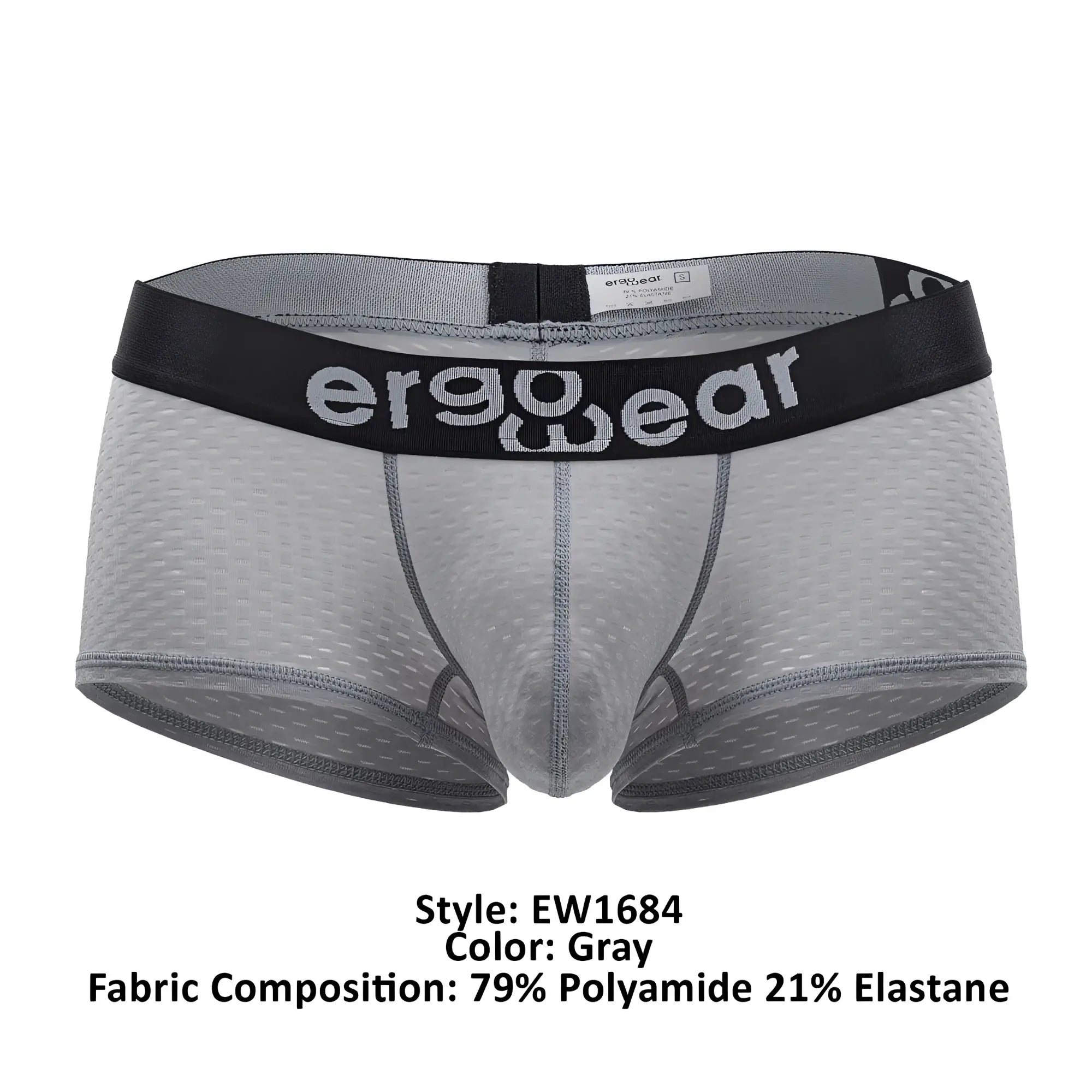 Gray ergo wear ew1684 max flow ergonomic briefs with black waistband and white logo for comfortable support