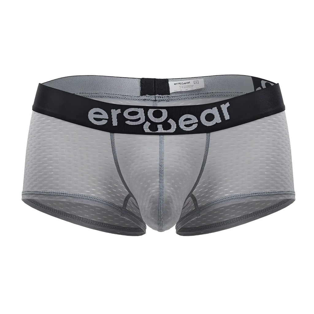 Gray ergowear ew1684 max flow trunks in breathable mesh with black waistband and white logo lettering