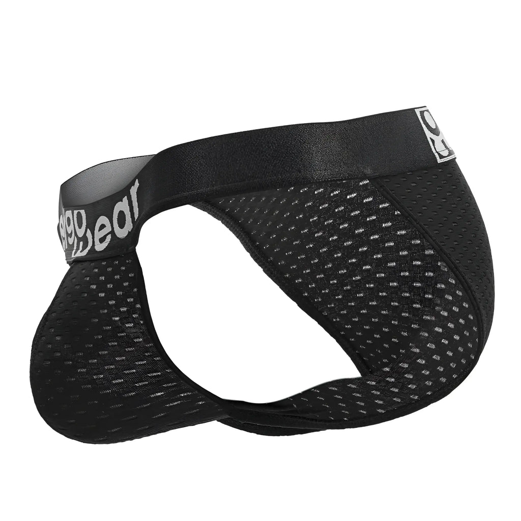 Black mesh briefs with cage gear logo waistband from ergowear ew1688 max flow bikini in black color