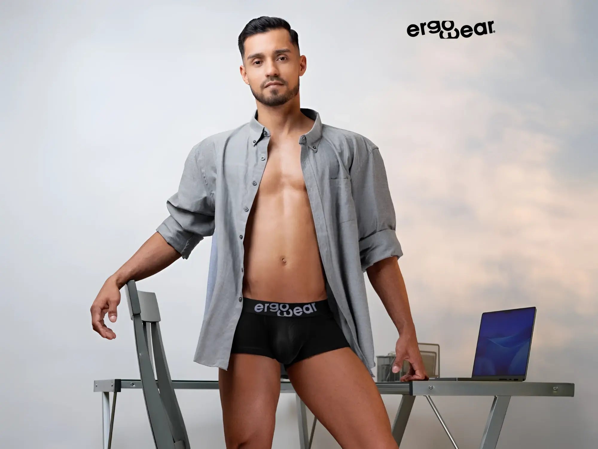 Black ergonomic briefs with ergo wear branded waistband made for maximum airflow in the ergo wear ew1689 max flow trunks