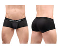 Black ergo wear ew1689 max flow trunks with textured mesh fabric and ergo wear logo waistband front view