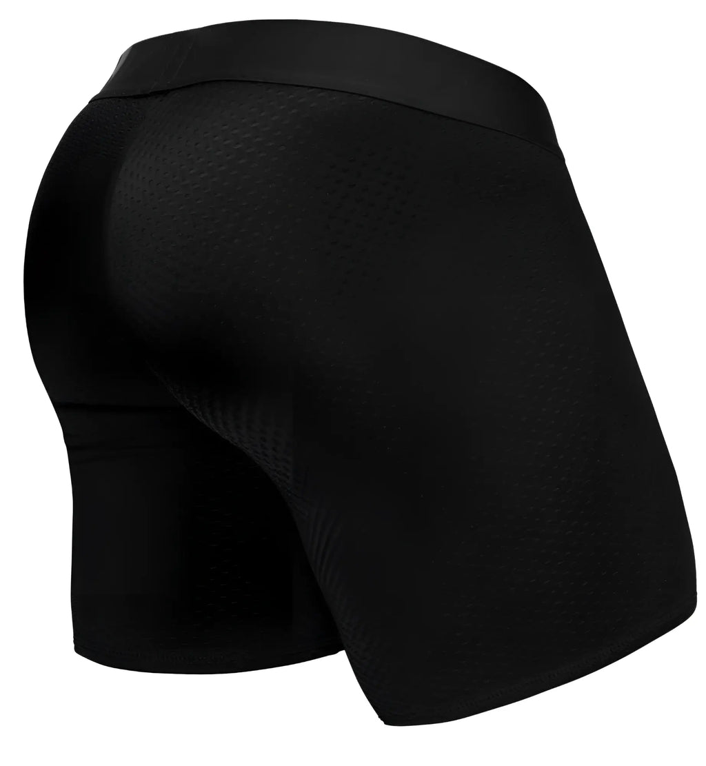 Black ergoWear ew1690 max flow boxer briefs with perforated mesh texture and smooth elastic waistband