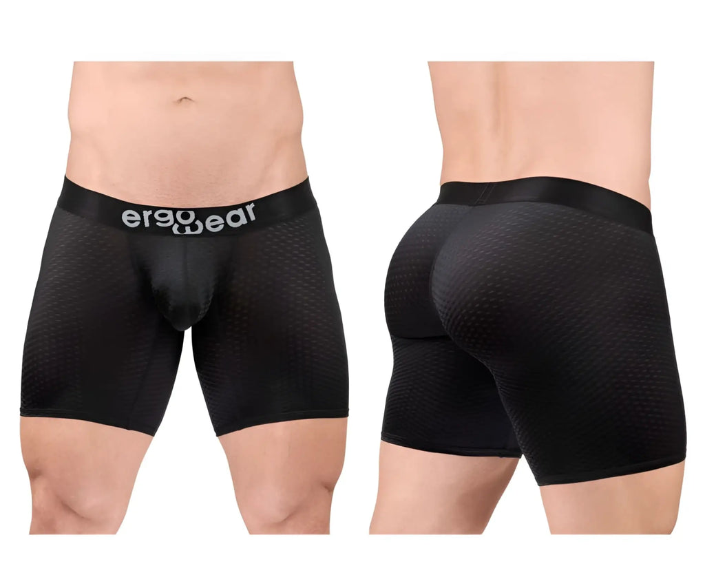 Black ergo wear ew1690 max flow boxer briefs with mesh texture and ergonomic design for breathable comfort