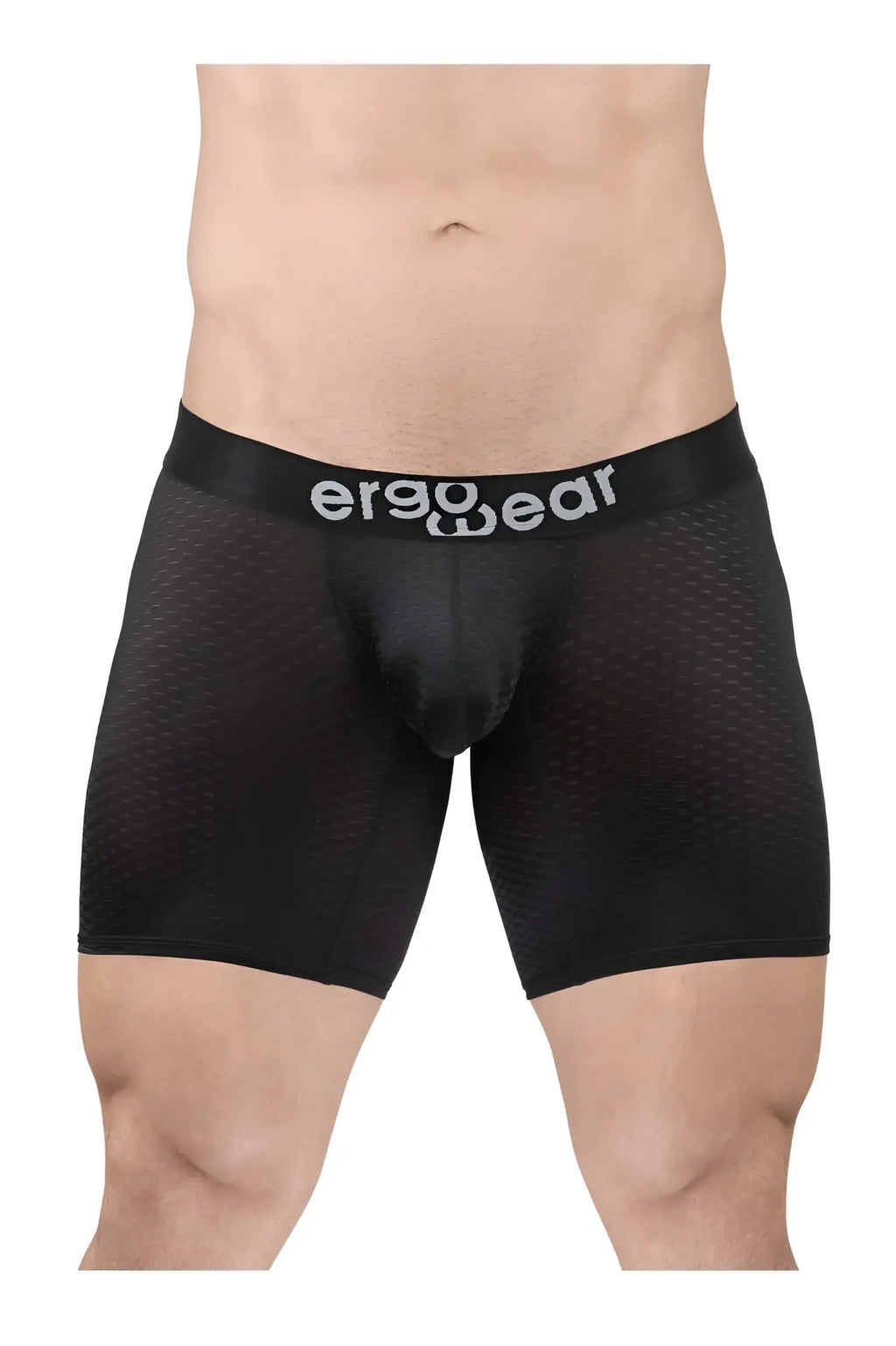Black ergowear ew1690 max flow boxer briefs with mesh texture and logo on waistband for ergonomic support