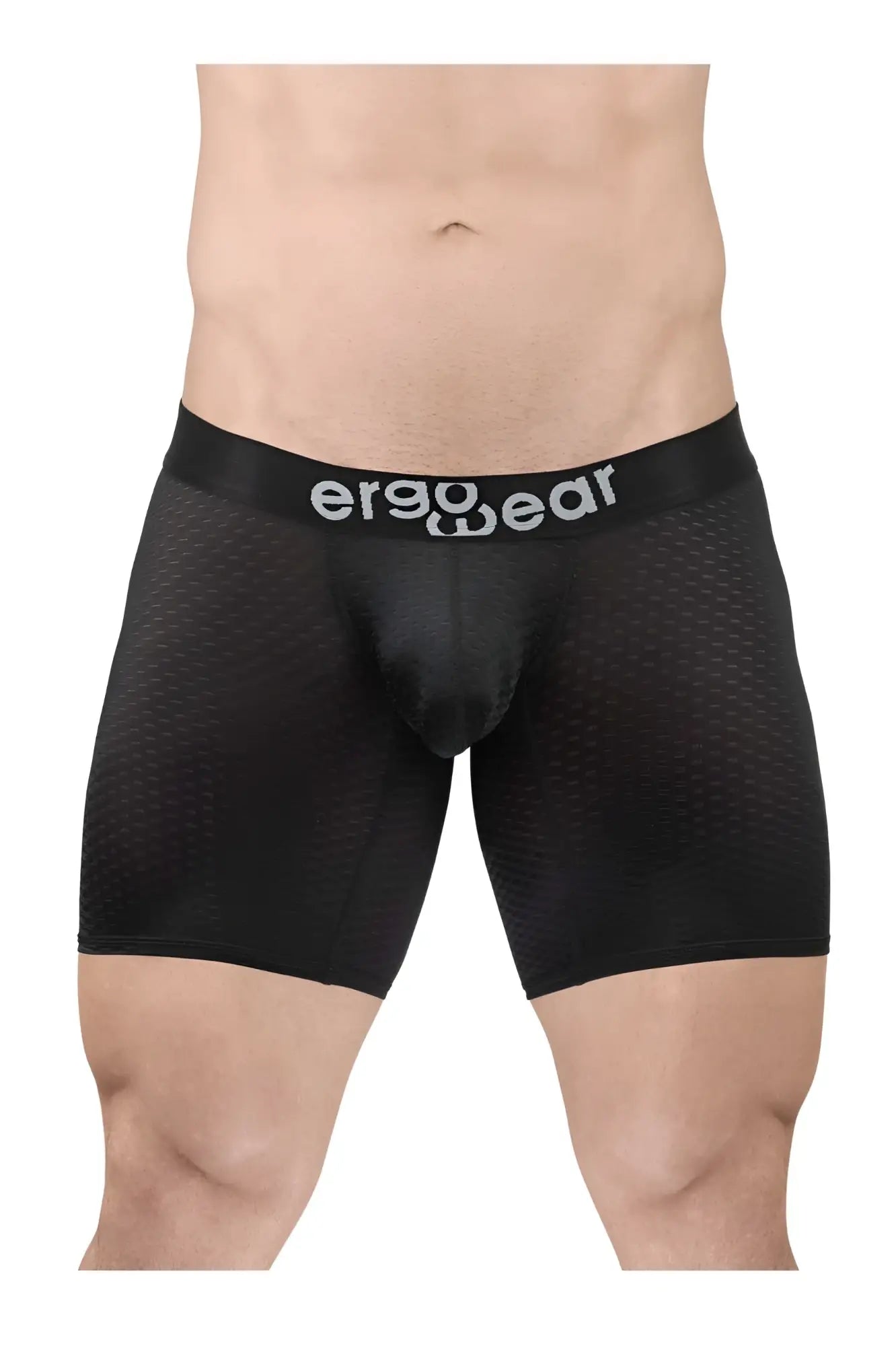Black ergowear ew1690 max flow boxer briefs with mesh texture and logo on waistband for ergonomic support