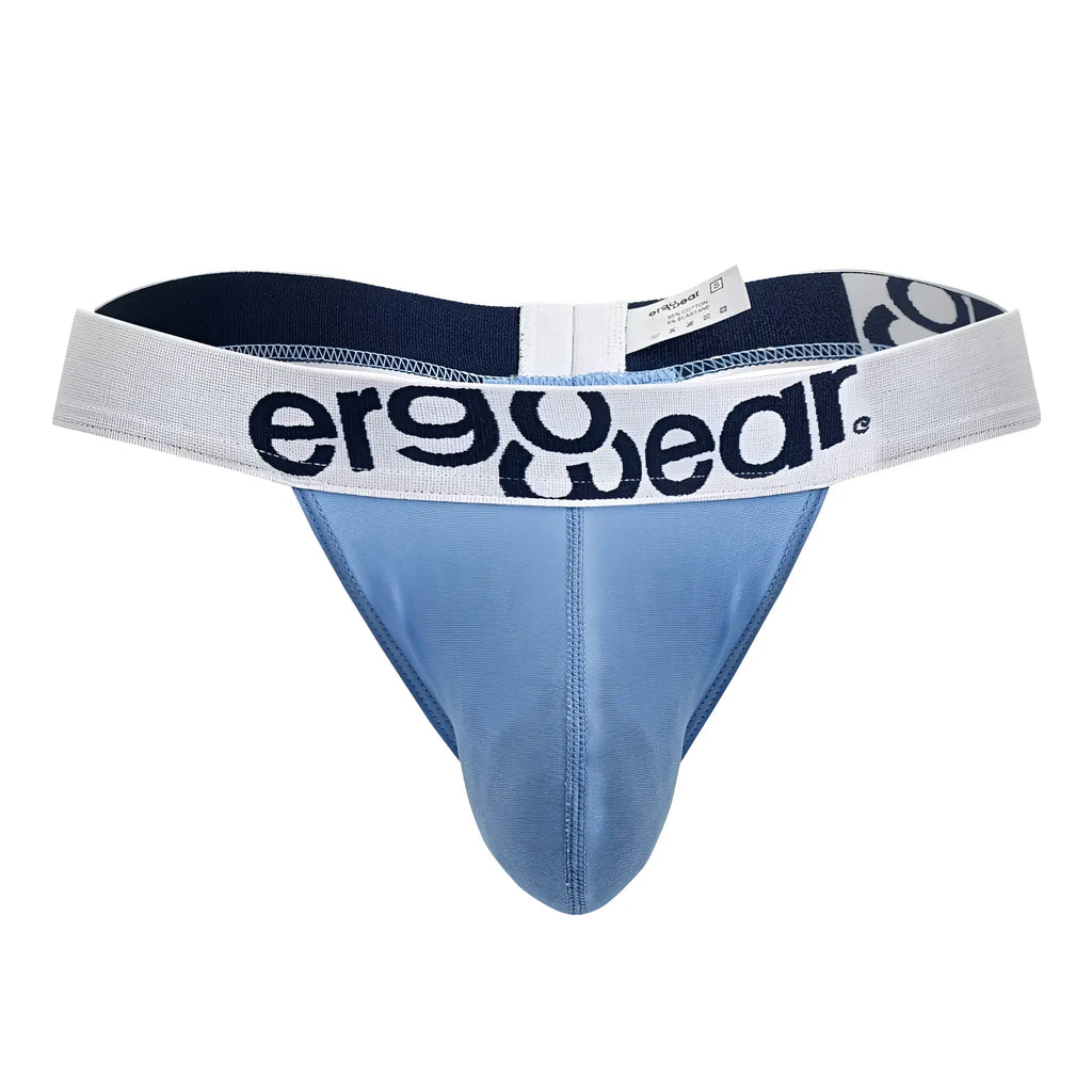 Light blue ergonomic cotton thong with white ergowear logo waistband from ErgoWear EW1711 MAX COTTON collection
