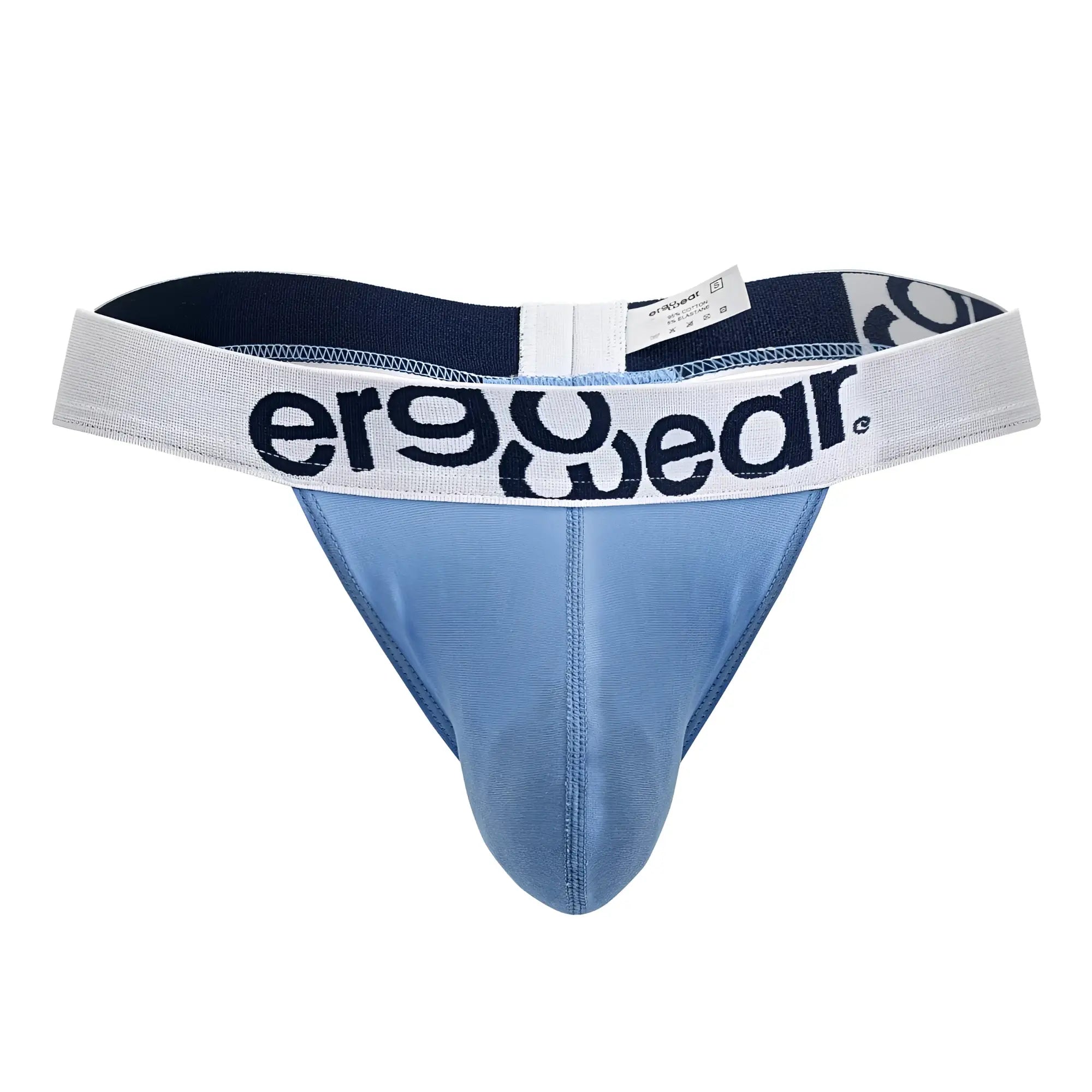 Light blue ergonomic cotton thong with white ergowear logo waistband from ErgoWear EW1711 MAX COTTON collection