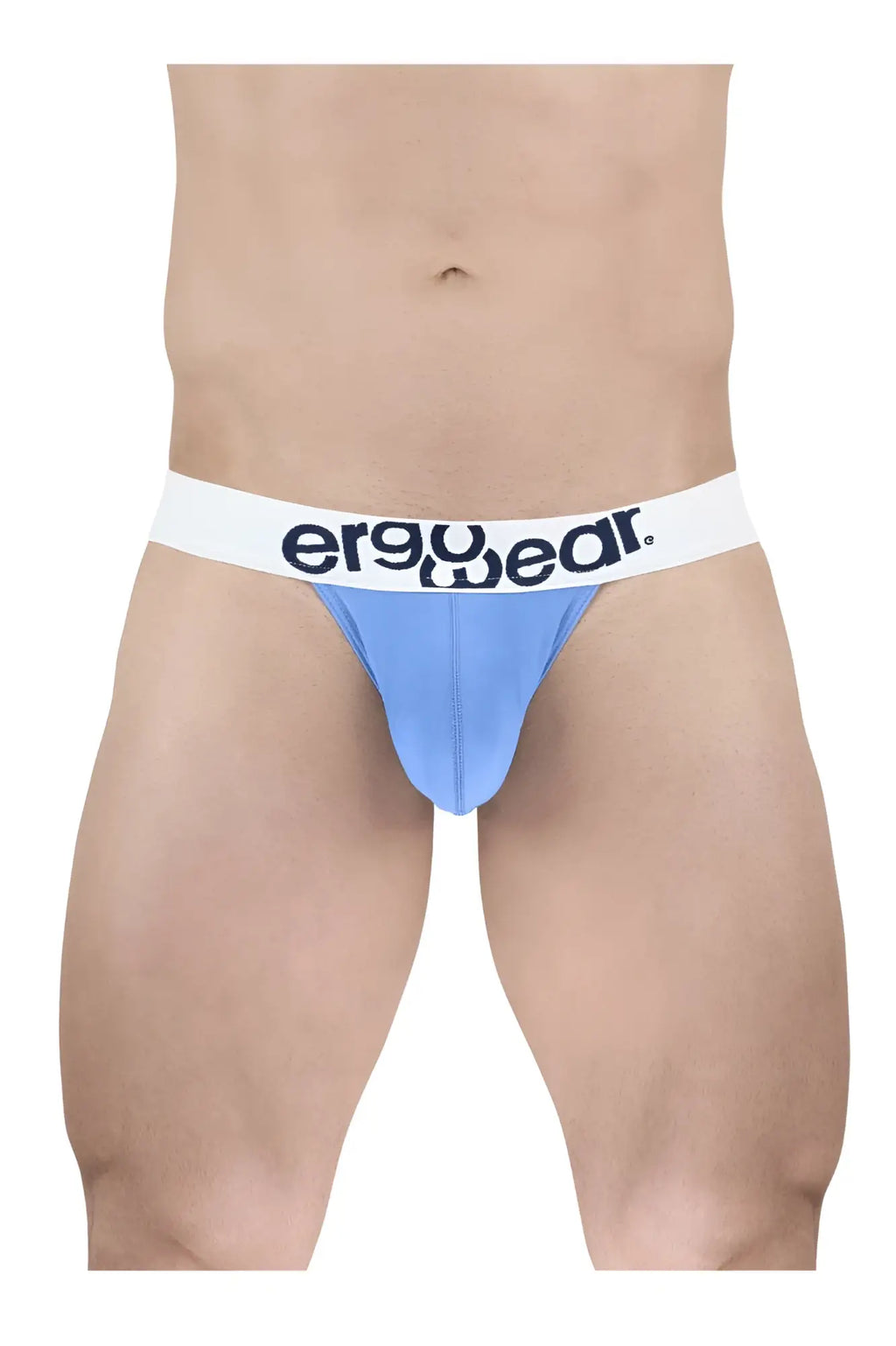 Light blue ergonomic cotton briefs with a white waistband featuring the ergowear logo in black lettering