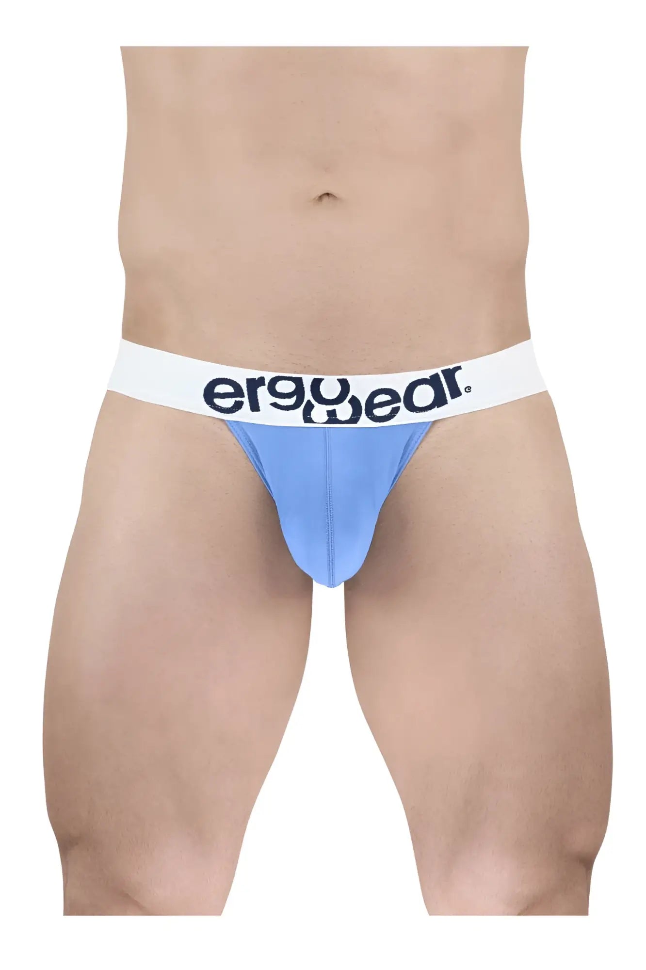 Light blue ergonomic cotton briefs with a white waistband featuring the ergowear logo in black lettering
