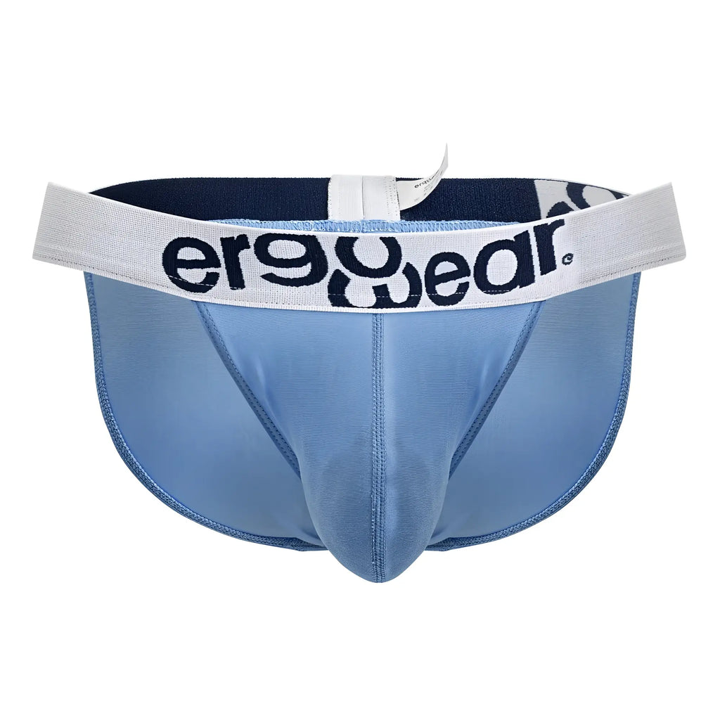 Light blue ergonomic cotton briefs with white waistband and ergowear logo for comfortable all-day wear