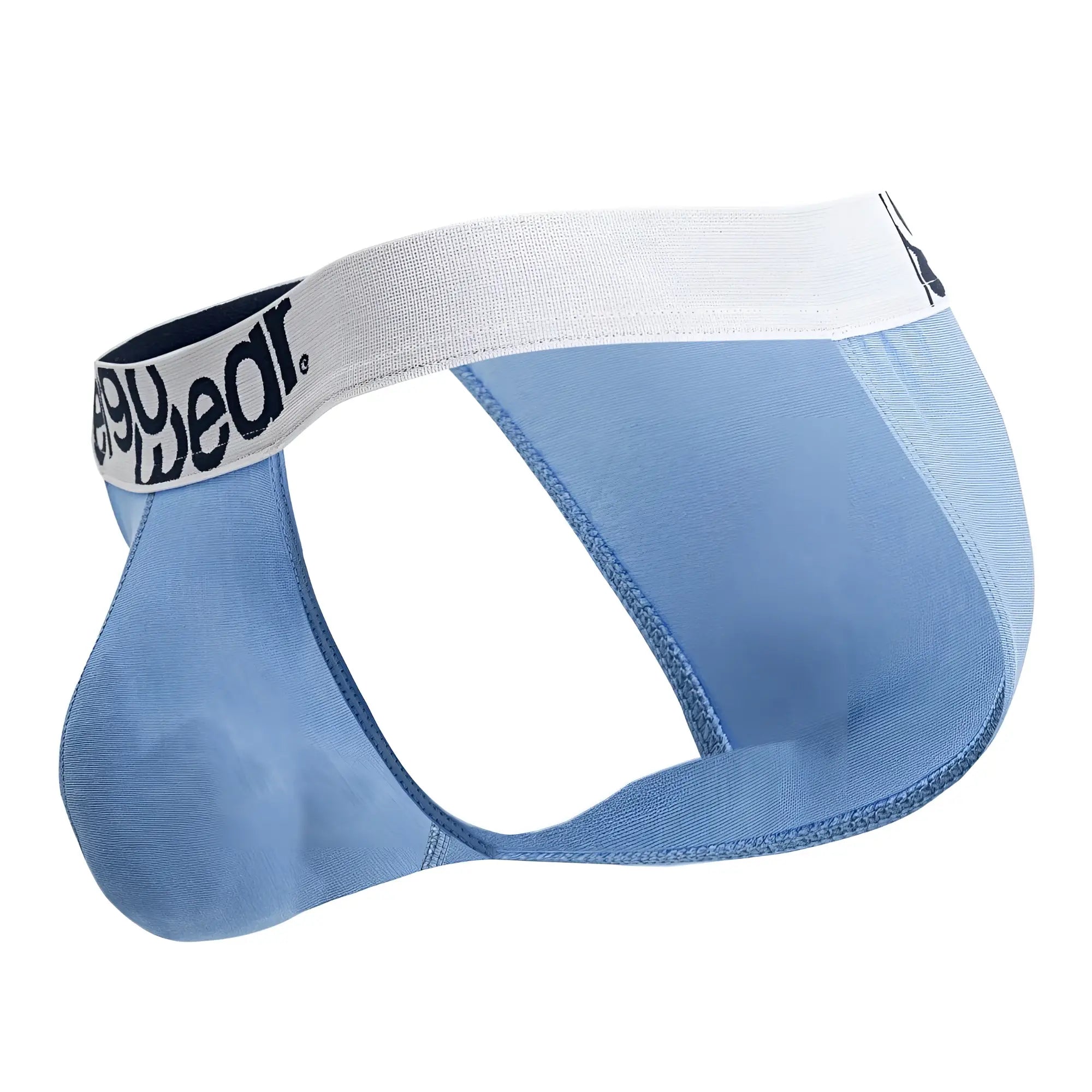 Light blue ErgoWear EW1712 MAX cotton bikini briefs with white elastic waistband and sweatwear logo in black text