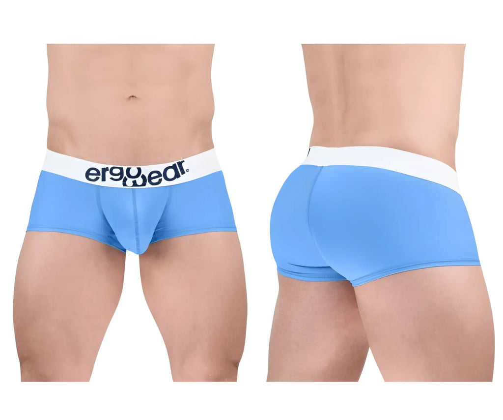 Light blue ergonomic cotton trunks with a white waistband and ergo wear logo for comfortable daily wear