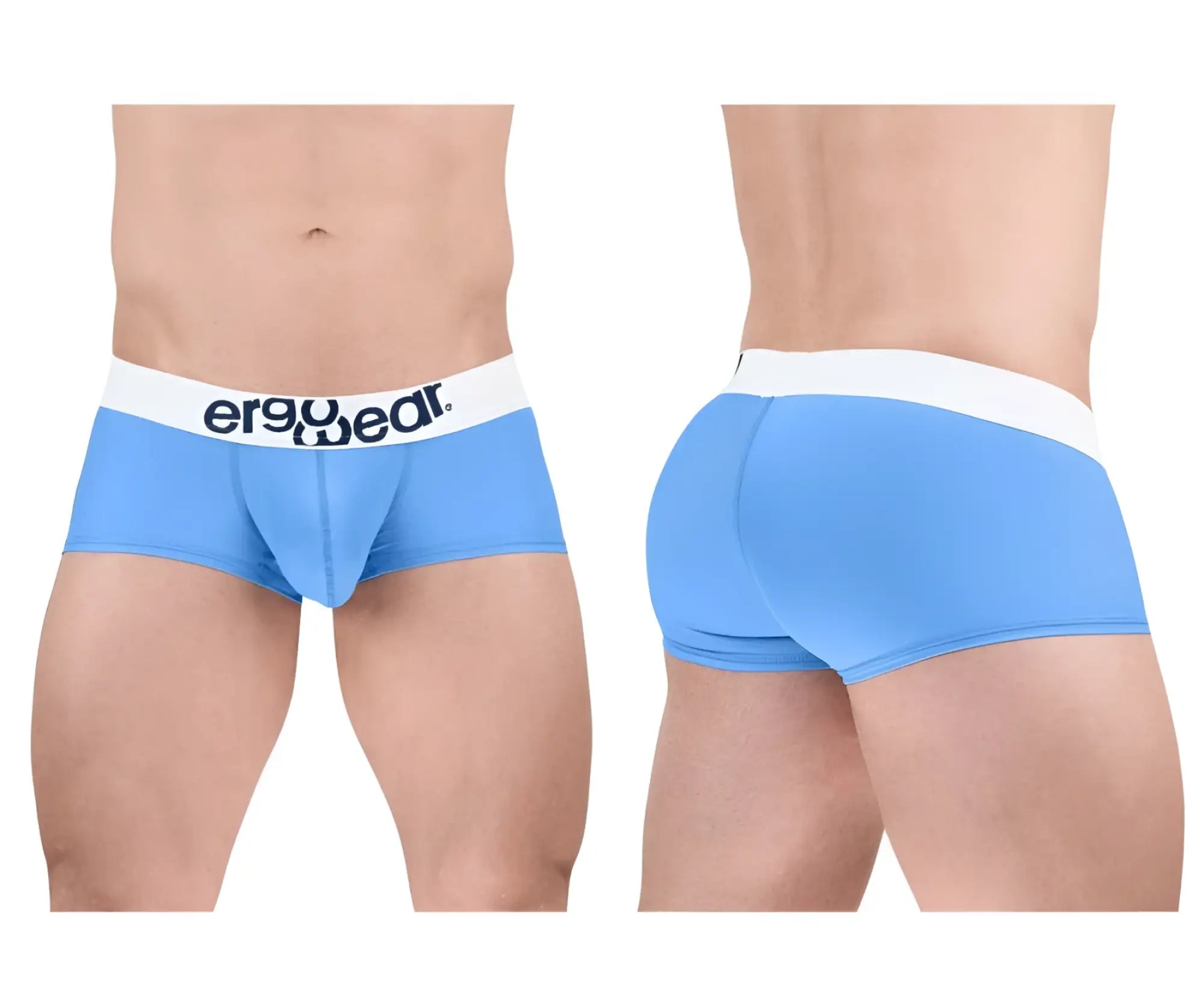 Light blue ergonomic cotton trunks with a white waistband and ergo wear logo for comfortable daily wear