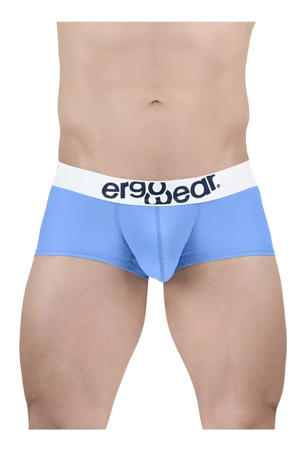 Light blue ergonomic cotton briefs with a white waistband and ergo wear logo in black text, model ew1713 max cotton trunks