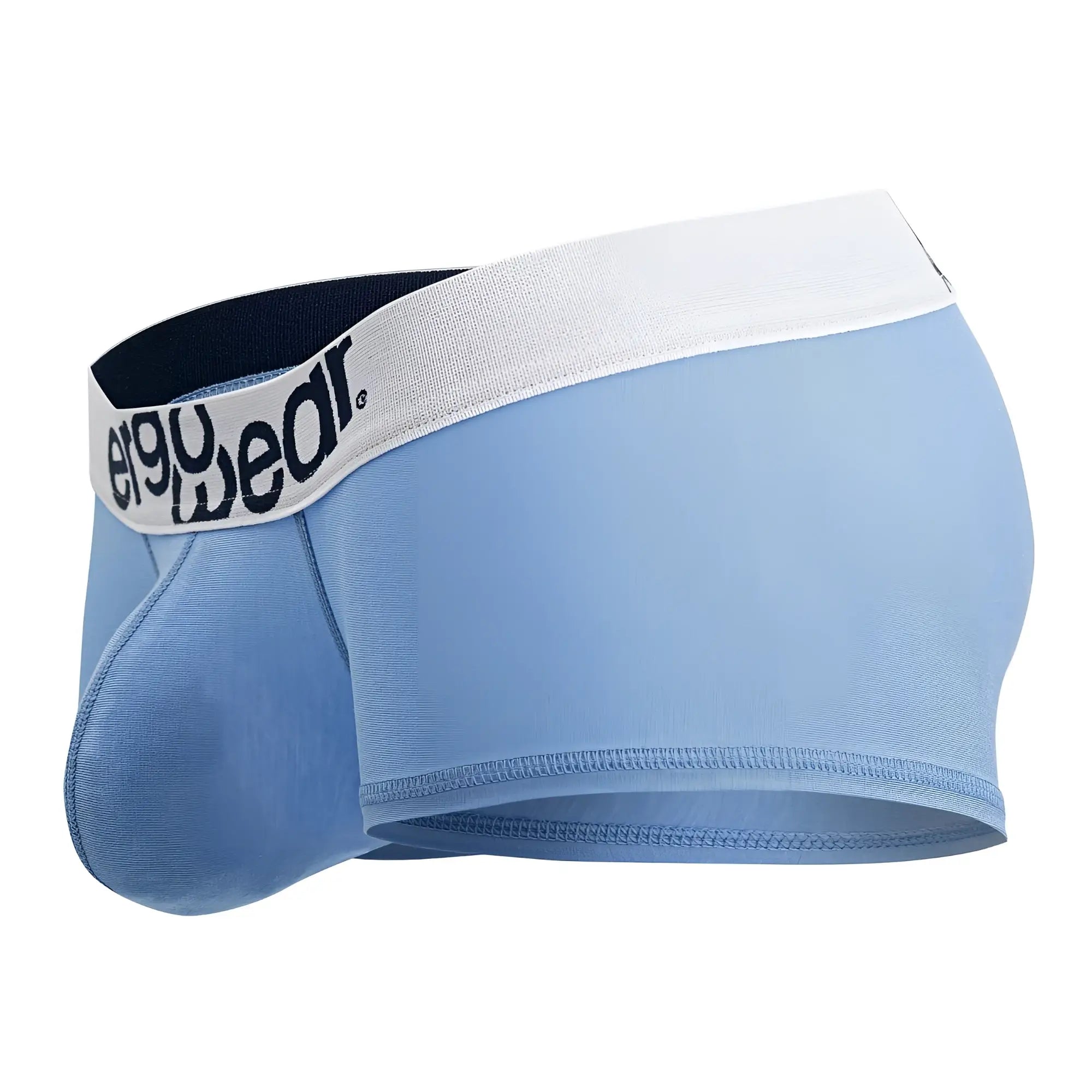 Light blue ergoWear ew1713 max cotton men’s trunks with white waistband and e90wear logo in black text