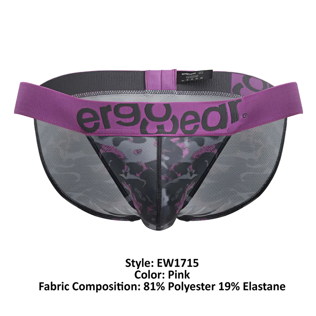 Pink mesh briefs with purple ergowear waistband and black skull patterns from ergowear ew1715 max se camo bikini
