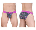 Ergowear ew1715 max se camo bikini brief with vibrant pink waistband and bold gray magenta camouflage pattern