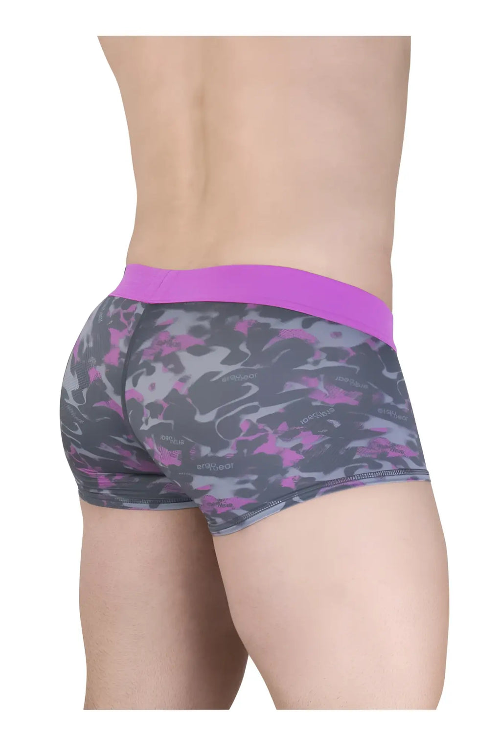 ErgoWear ew1716 max se camo trunks in pink with purple and gray camouflage briefs and solid purple waistband