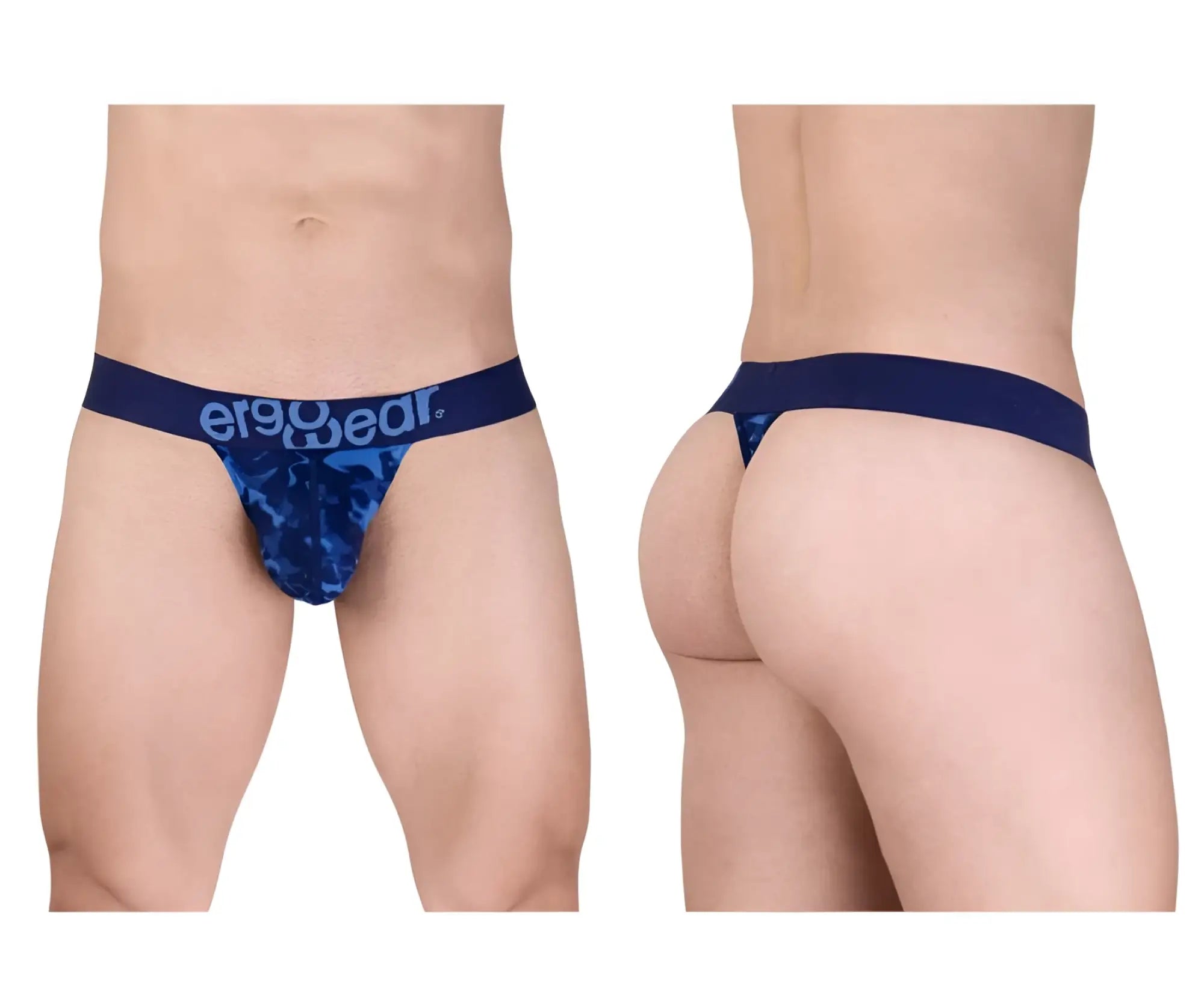 Navy blue camouflage thong with er9gwear branded waistband from ergowear ew1718 max se camo g-string collection