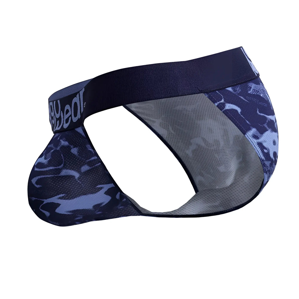 Ergo wear ew1719 max se camo bikini athletic briefs in blue with gray camouflage pattern and stretchy waistband