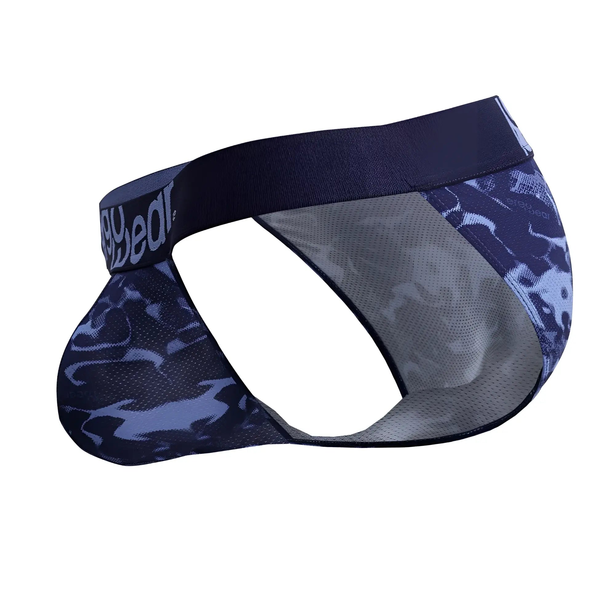 Ergo wear ew1719 max se camo bikini athletic briefs in blue with gray camouflage pattern and stretchy waistband