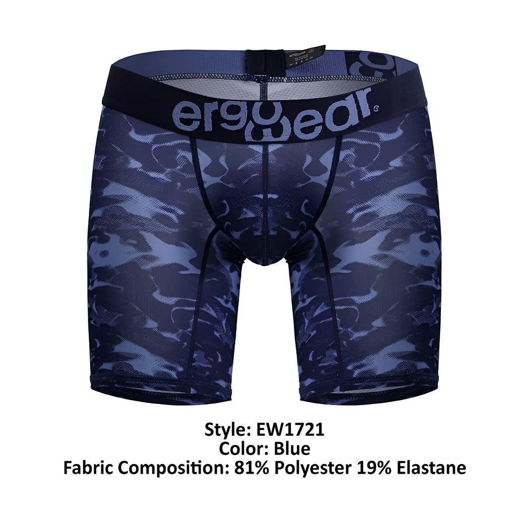 Blue camouflage pattern ergoWear Ew1721 max se camo men’s boxer briefs with black elastic waistband