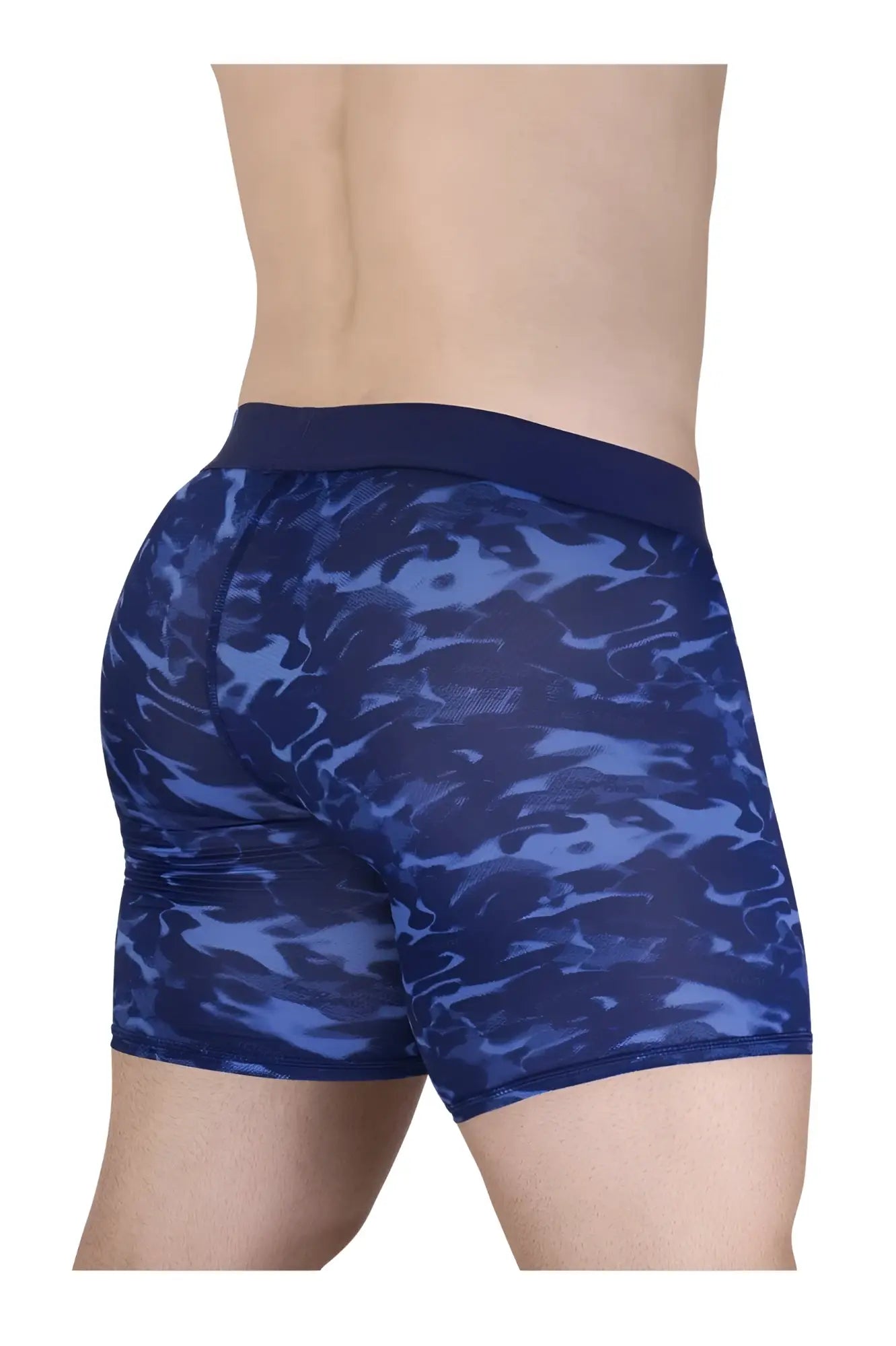 ErgoWear ew1721 max se camo boxer briefs in blue with blue camouflage pattern and solid navy waistband