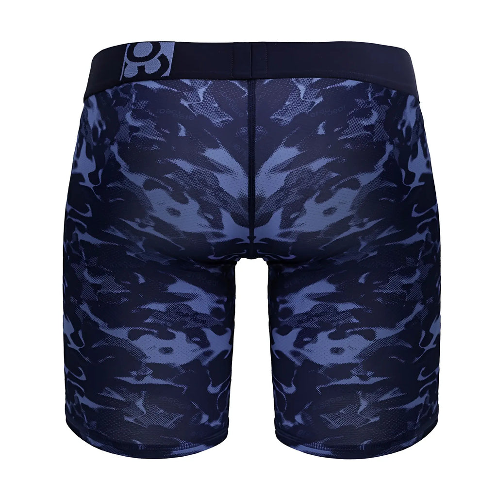 Ergo wear ew1721 max se camo boxer briefs in dark blue and black camouflage with solid black waistband and white logo