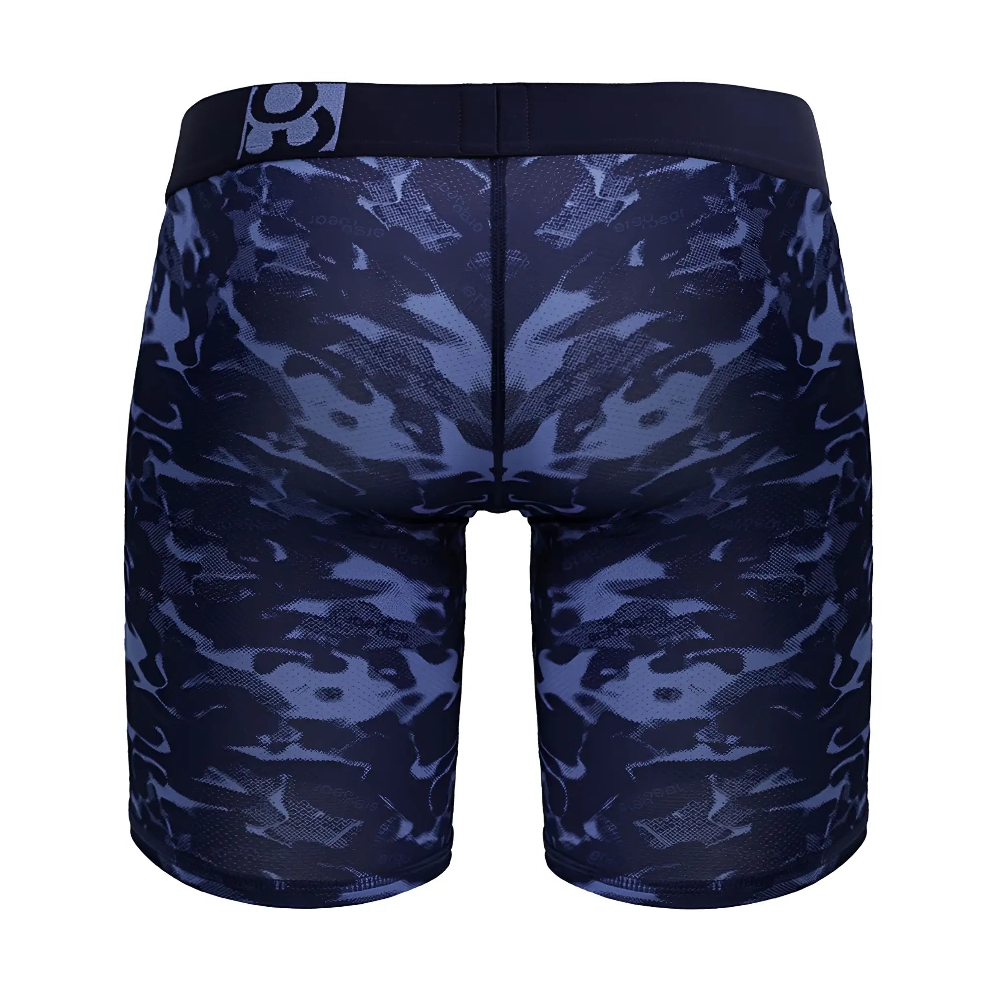 Ergo wear ew1721 max se camo boxer briefs in dark blue and black camouflage with solid black waistband and white logo