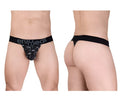 Black ergonomic briefs with subtle gray camouflage pattern and ergogear logo on waistband, model ew1722 max se camo g-string