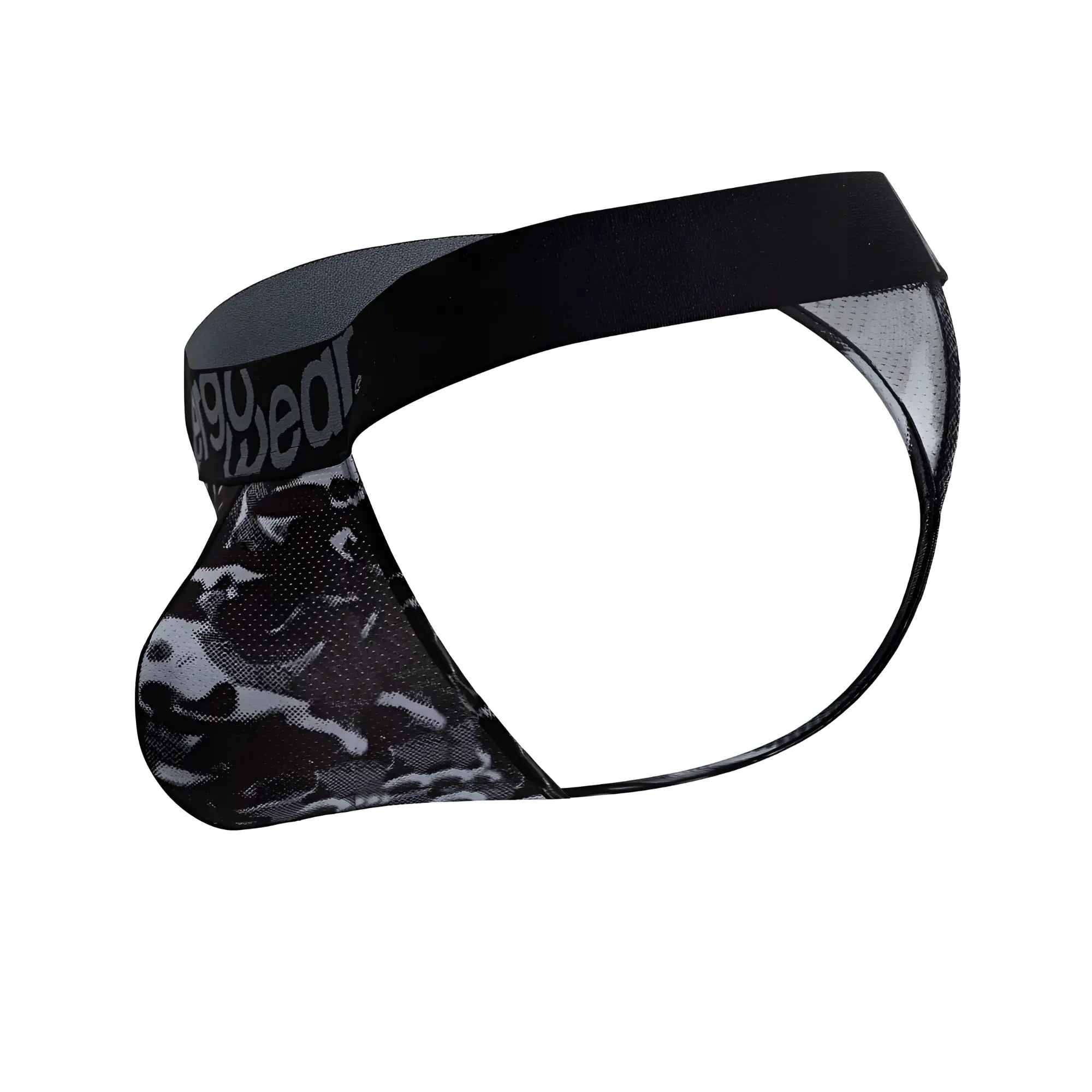 Ergowear EW1722 MAX SE camo black g-string mesh briefs with gray camouflage pattern and solid black waistband