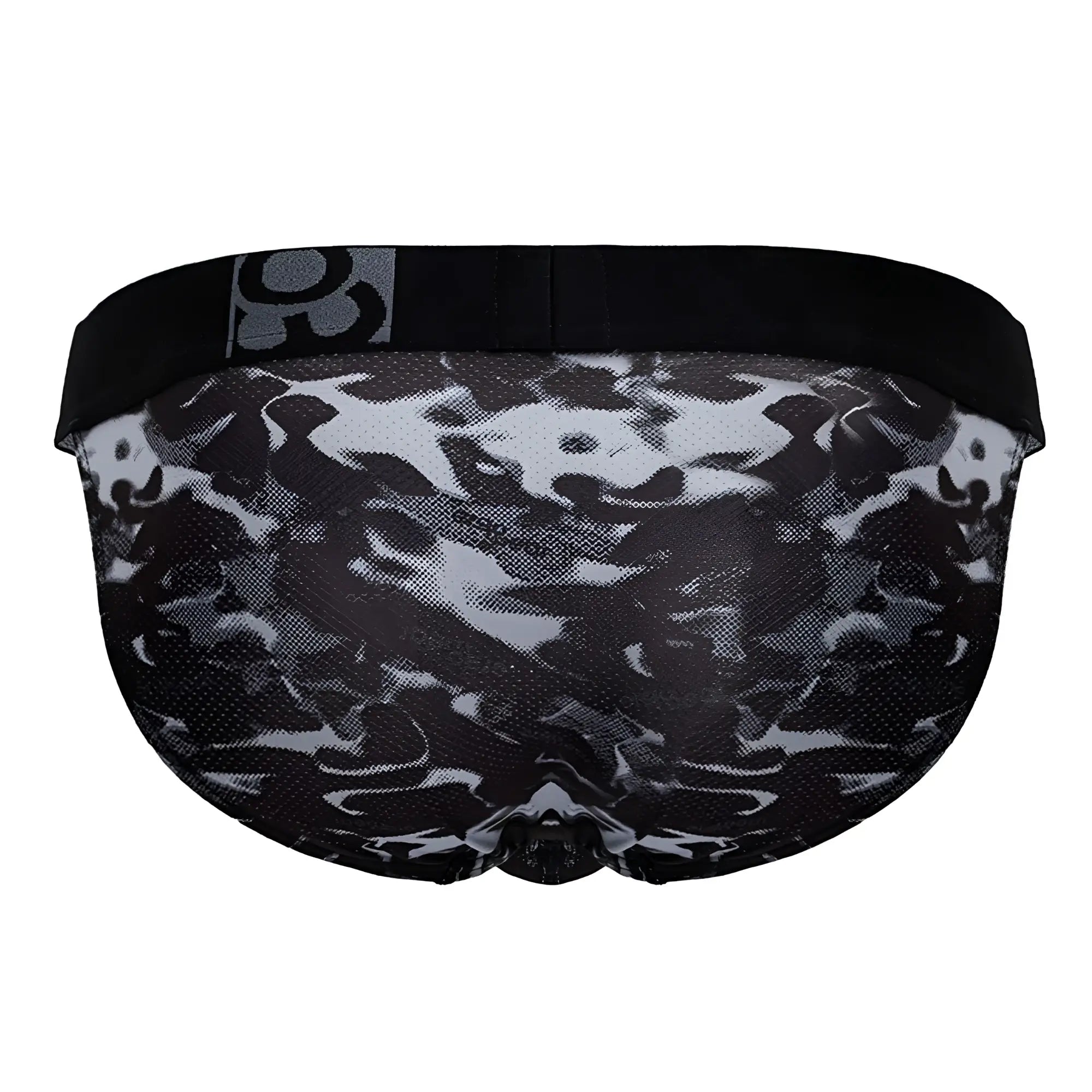 Ergowear ew1723 max se camo bikini briefs in black with gray camouflage mesh fabric and solid black waistband