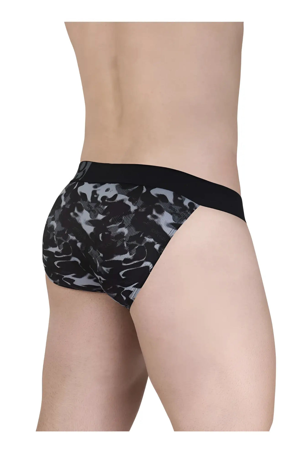ErgoWear ew1723 max se camo bikini briefs in black and gray camouflage with solid black waistband for comfortable wear