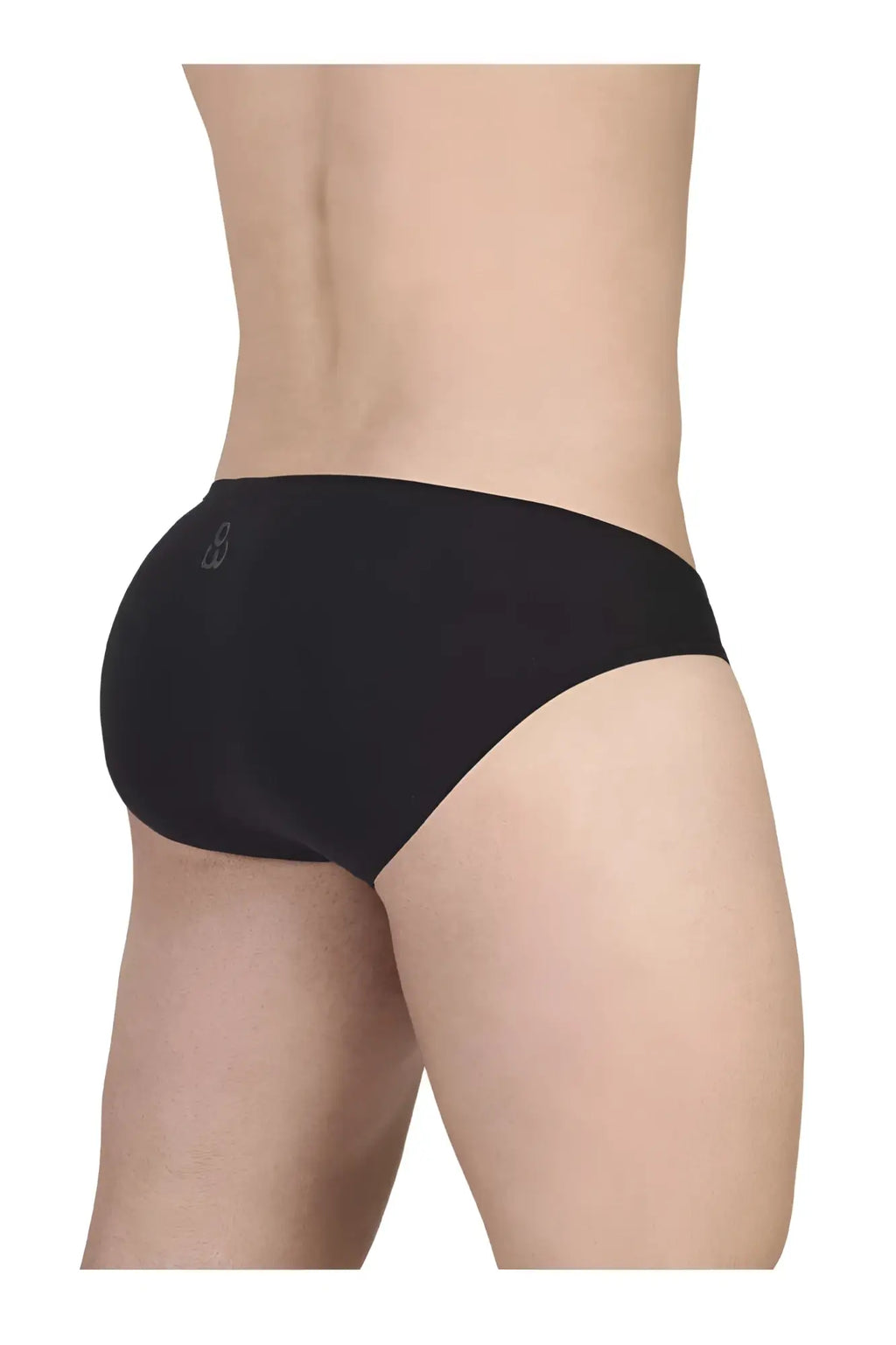 Black cotton briefs back view with subtle logo ergo wear ew1727 feel gr8 cotton bikini in black color