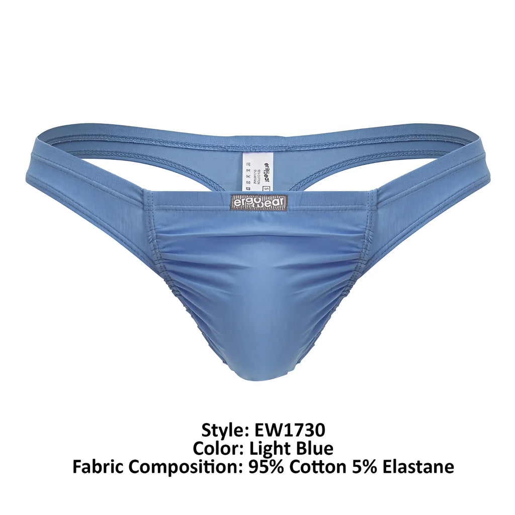 Light blue ergoWear ew1730 feel gr8 cotton men’s thong made of 95% cotton 5% elastane with smooth fabric and front ruching