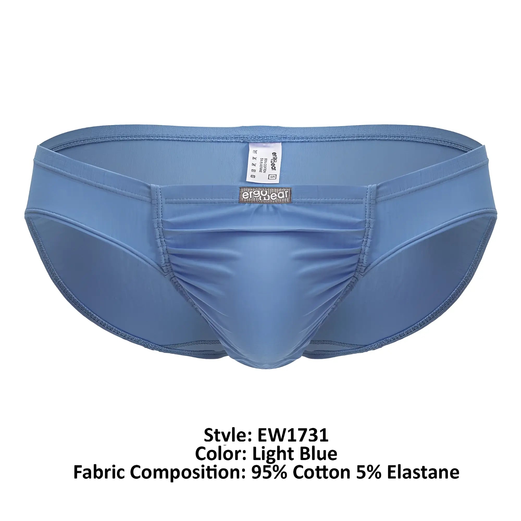Light blue ergo wear ew1731 feel gr8 cotton men’s briefs with snug fit cotton elastane blend and central seam design