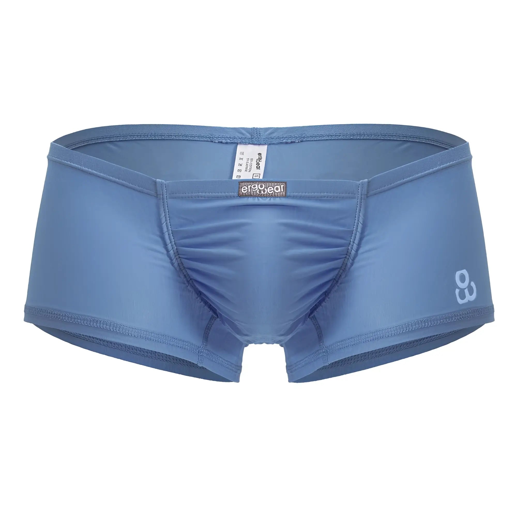 Blue ergonomic cotton briefs with subtle textured fabric and small white logo on the side by ergowear