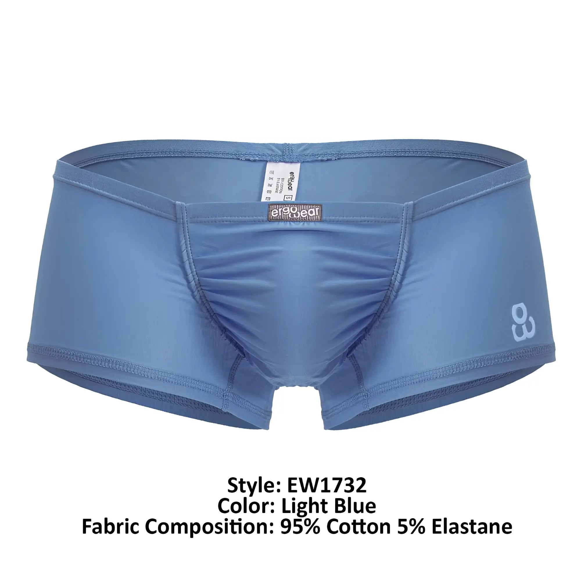Light blue ergo wear ew1732 feel gr8 cotton trunks made of 95% cotton 5% elastane with subtle side logo