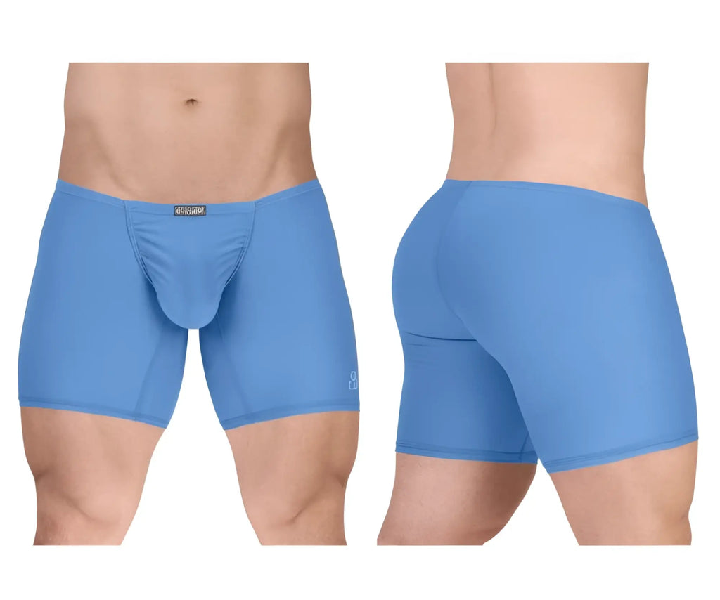 Blue ergo wear cotton boxer briefs with contoured design and seamless construction in light blue color